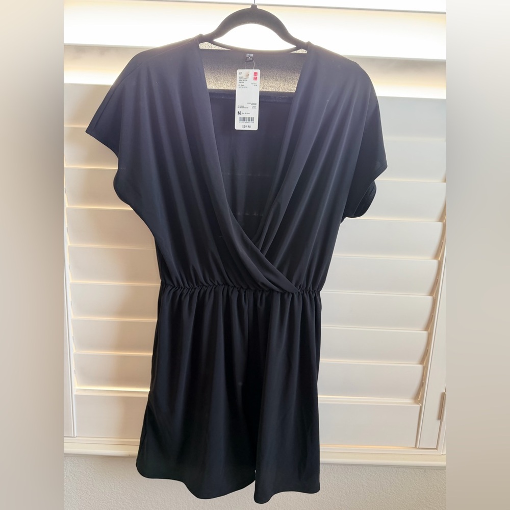 Uniqlo Black Short-Sleeve Wrap Romper